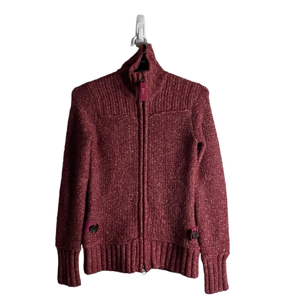 Lole Women's Red Full Zip Crewneck Knit Sweater